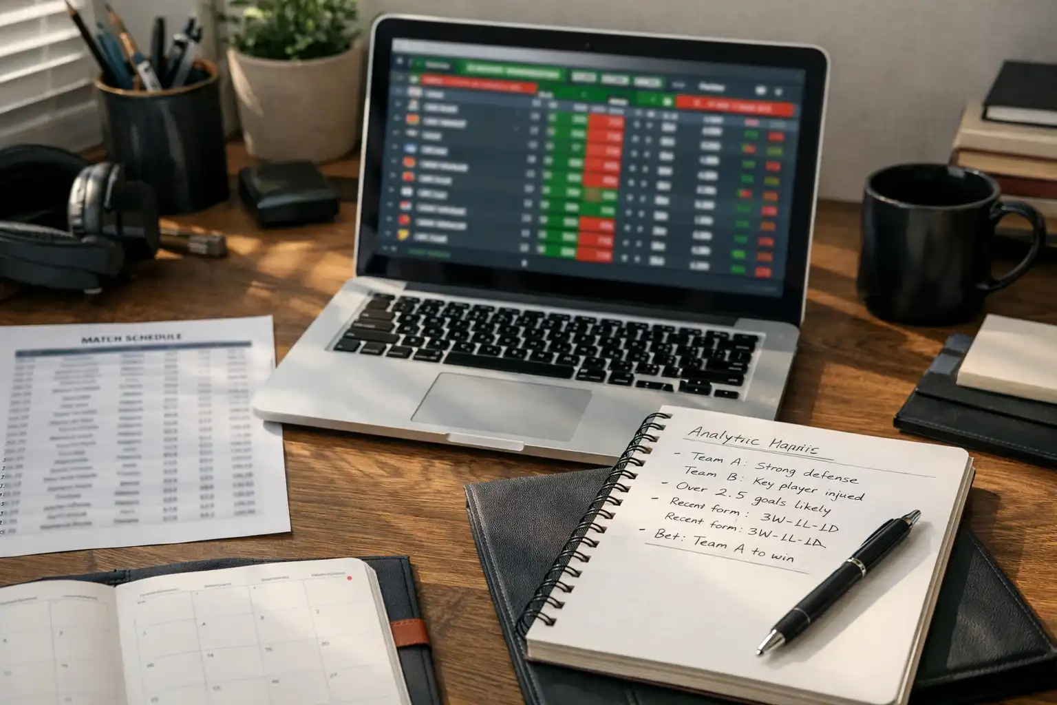 Strukturierter Arbeitsplatz eines professionellen Wetters mit Analysematerialien