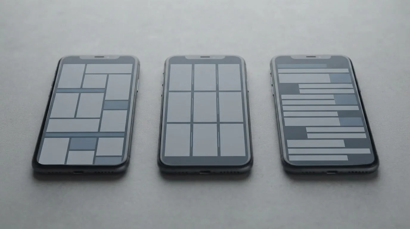 Mehrere Smartphones nebeneinander mit unterschiedlichen App-Oberflächen im Vergleichstest