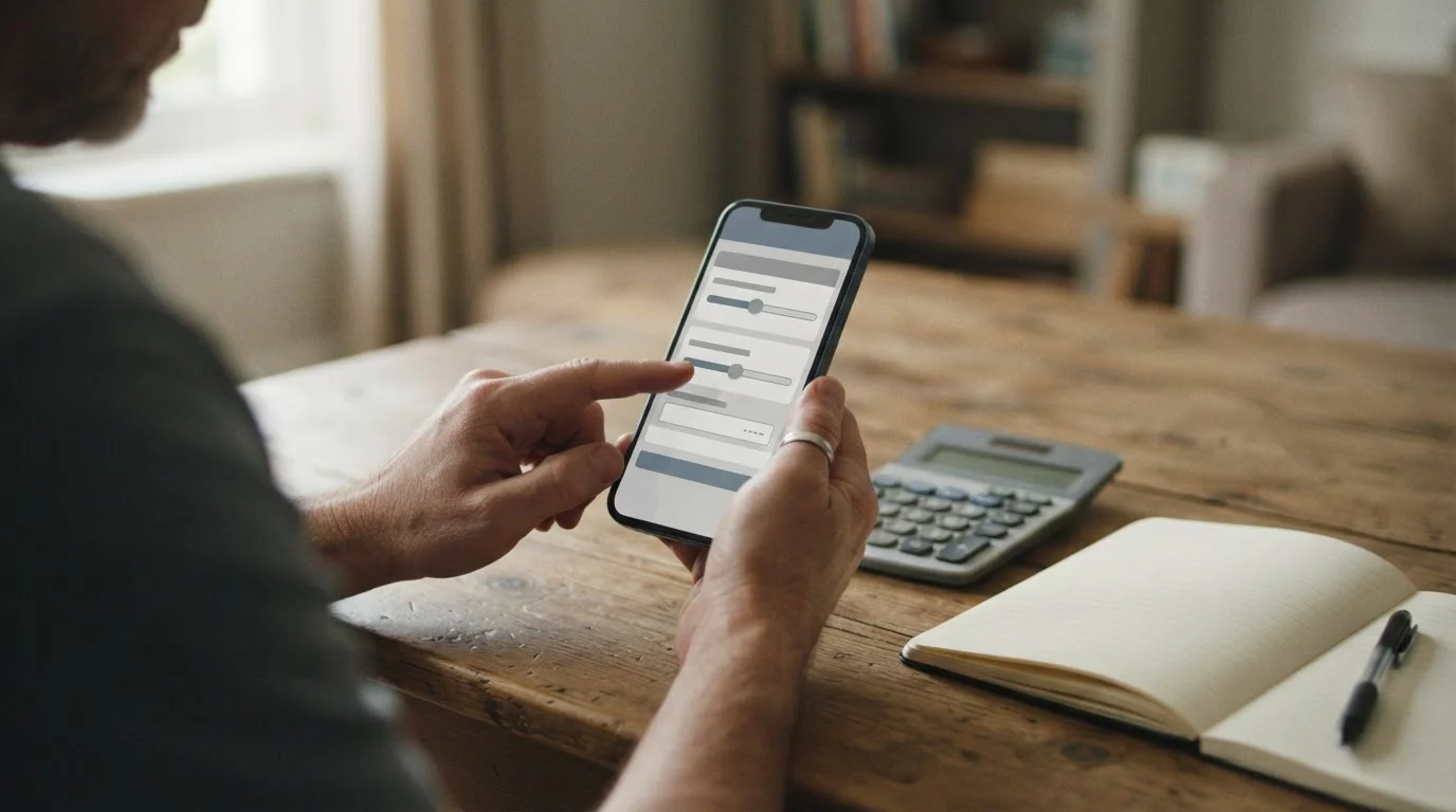 Person plant Budget und setzt Limits auf Smartphone mit Taschenrechner
