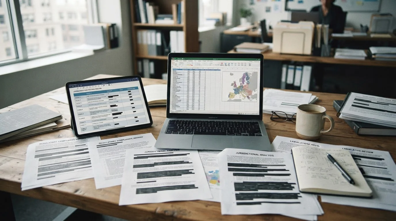 Dokumente und Laptop symbolisieren den Unterschied zwischen deutscher LUGAS-Regulierung und Offshore-Lizenzierung