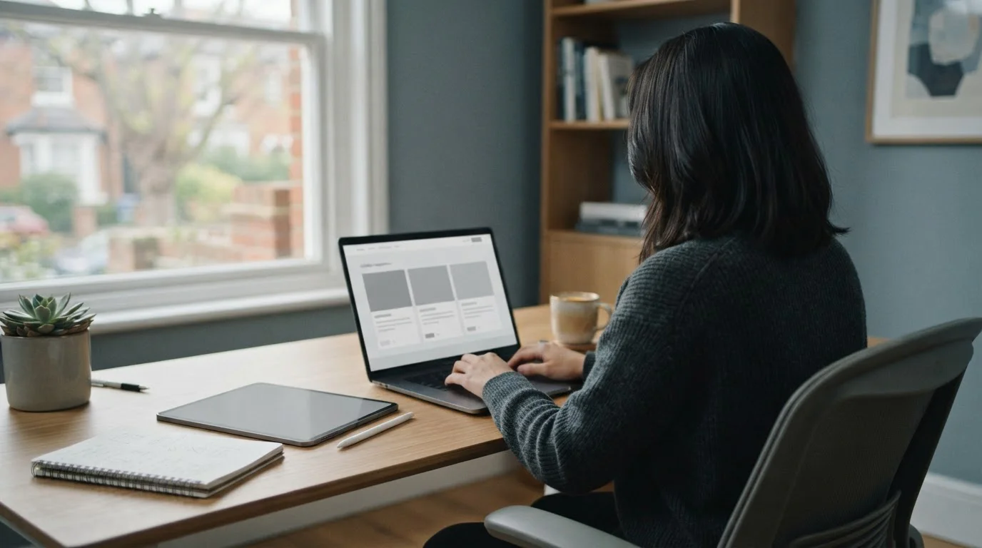 Person analysiert Wettanbieter-Optionen mit verschiedenen Mindesteinzahlungen am Laptop