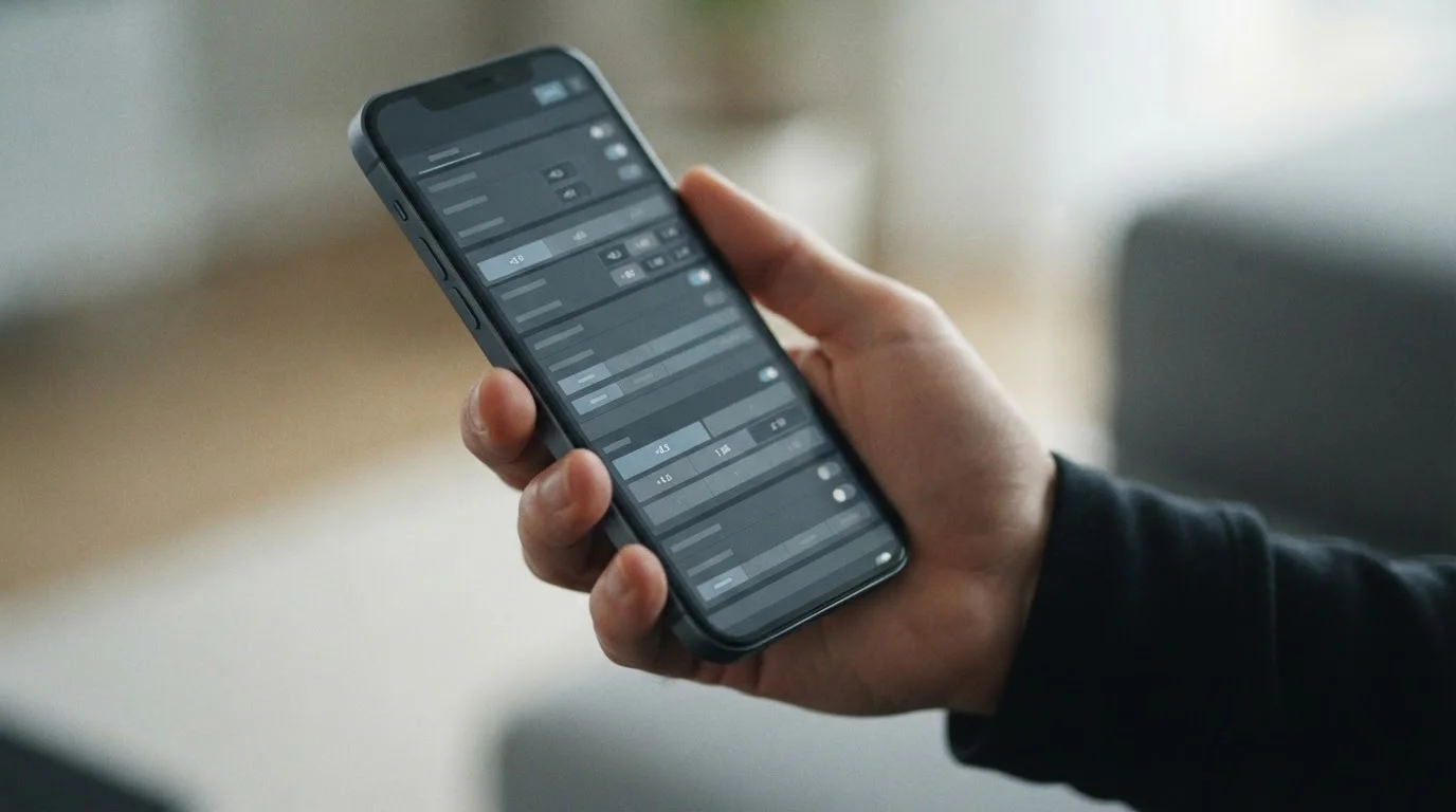 Smartphone mit abstrakten Wettoptionen auf neutralem Display
