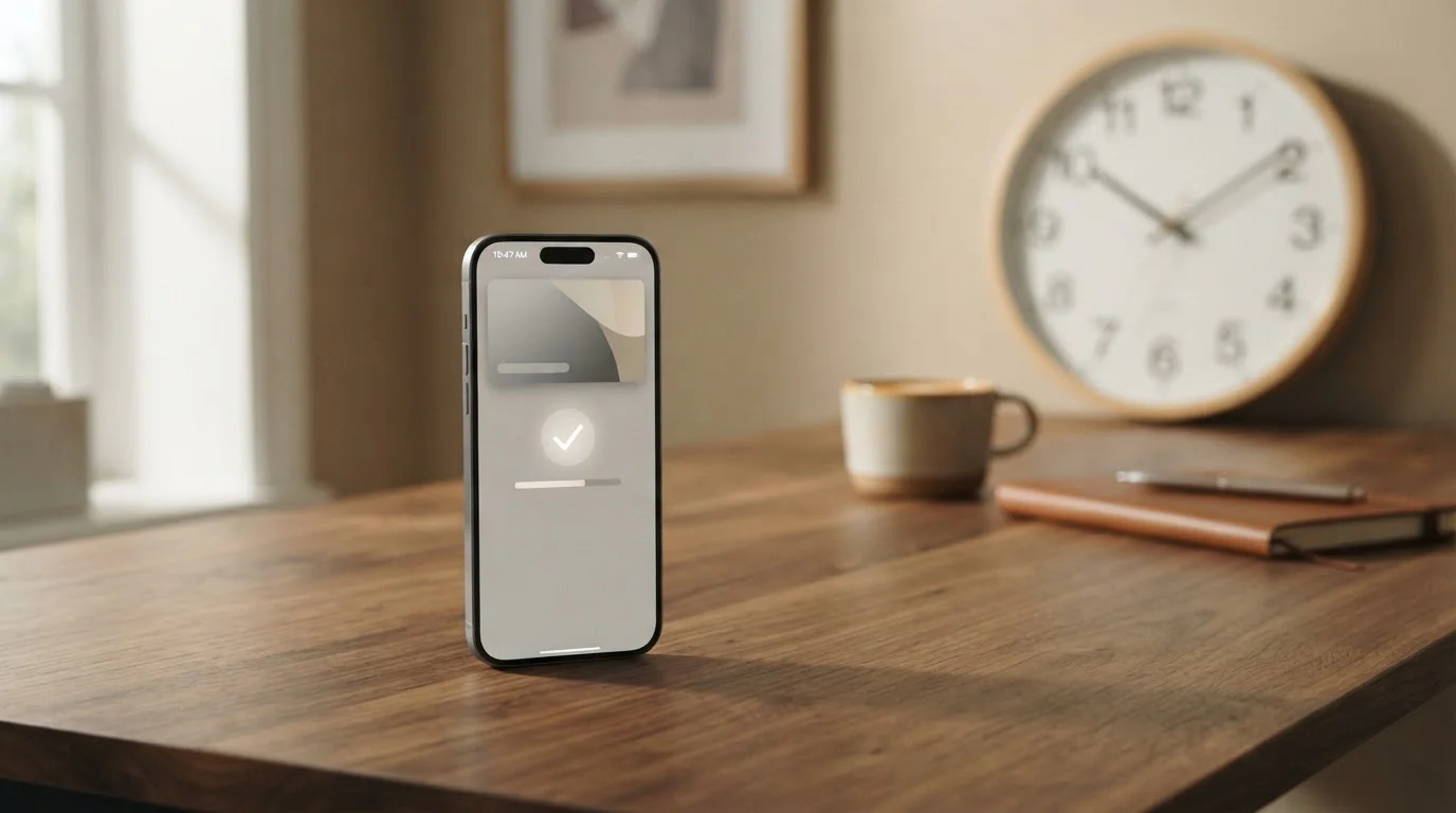 Smartphone mit Zahlungsvorgang und Uhr im Hintergrund symbolisieren unterschiedliche Bearbeitungszeiten