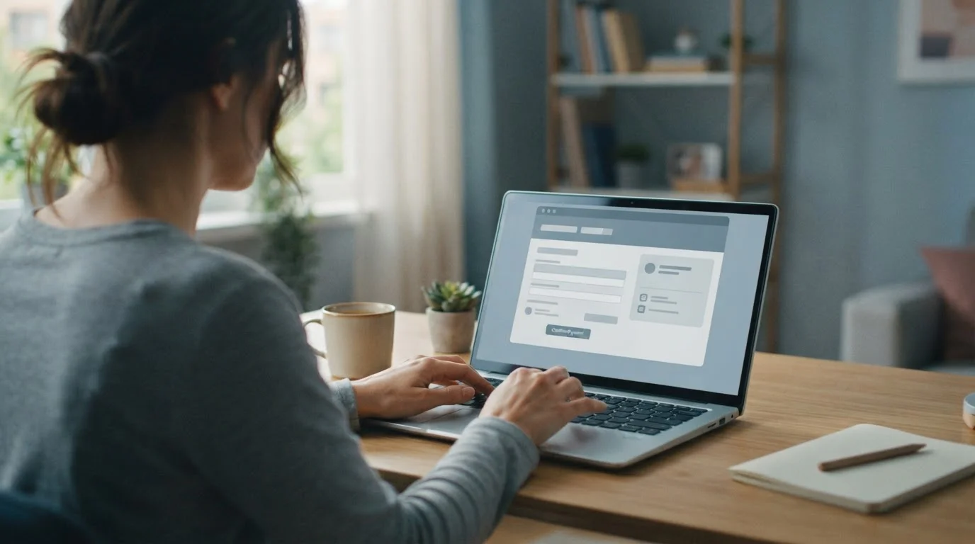Person am Laptop bei Online-Zahlungsvorgang