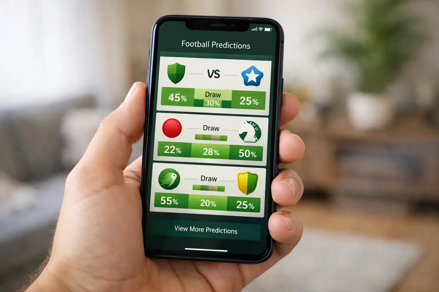 Smartphone zeigt KI-gestützte Fussballprognosen an