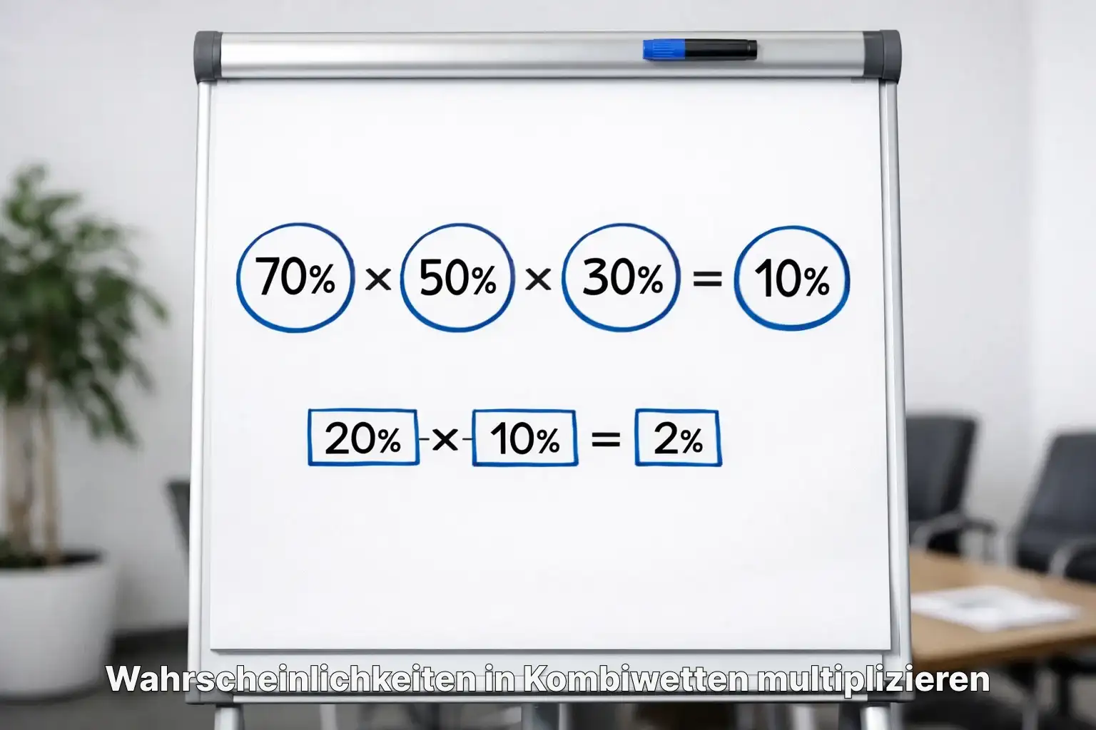 Schematische Darstellung der Wahrscheinlichkeitsmultiplikation bei Kombiwetten