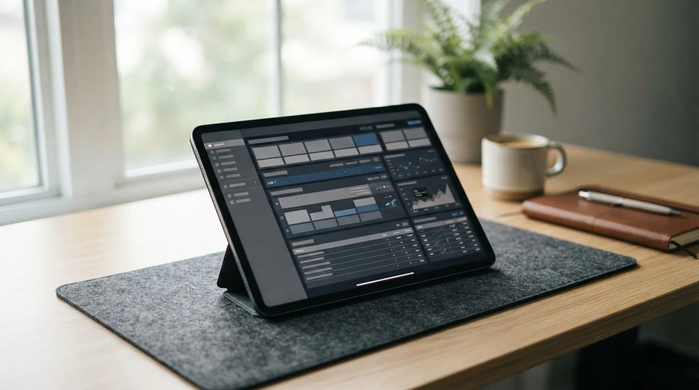 Tablet mit Live-Wetten-Interface vor neutralem Hintergrund