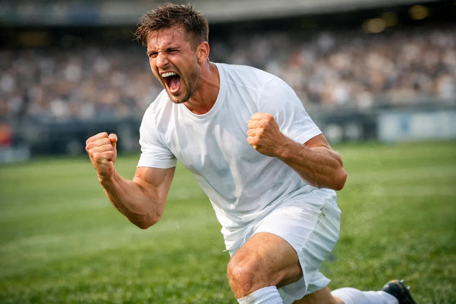 Fussballspieler zeigt Emotion und Kampfgeist auf dem Spielfeld