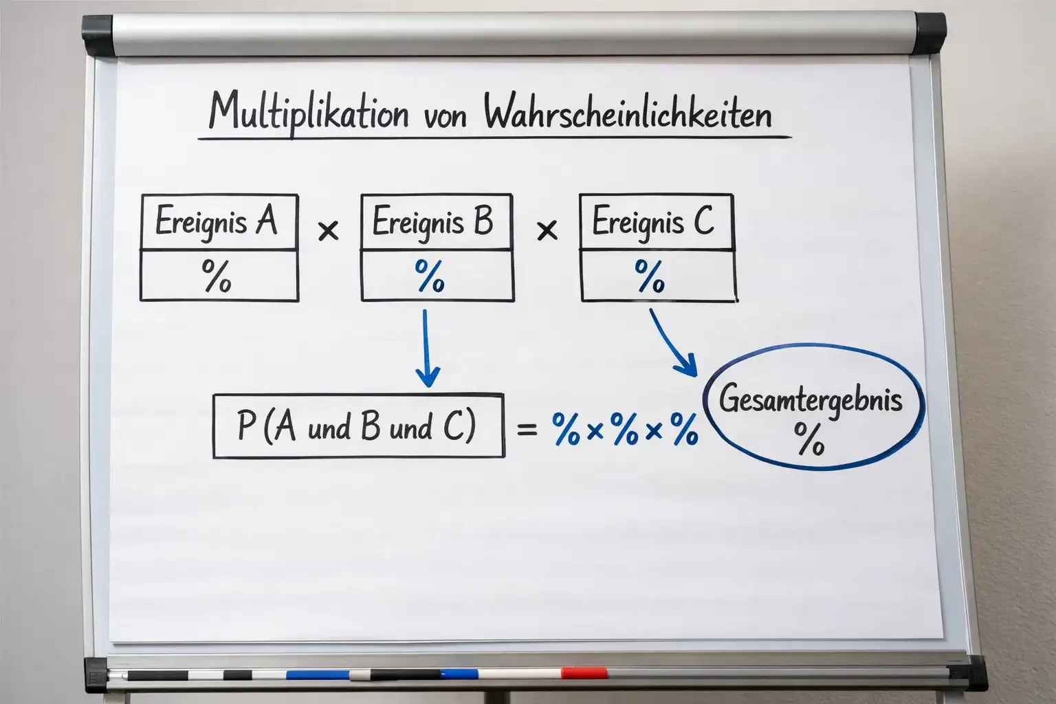 Diagramm zeigt Multiplikation von Einzelwahrscheinlichkeiten zu Gesamtwahrscheinlichkeit