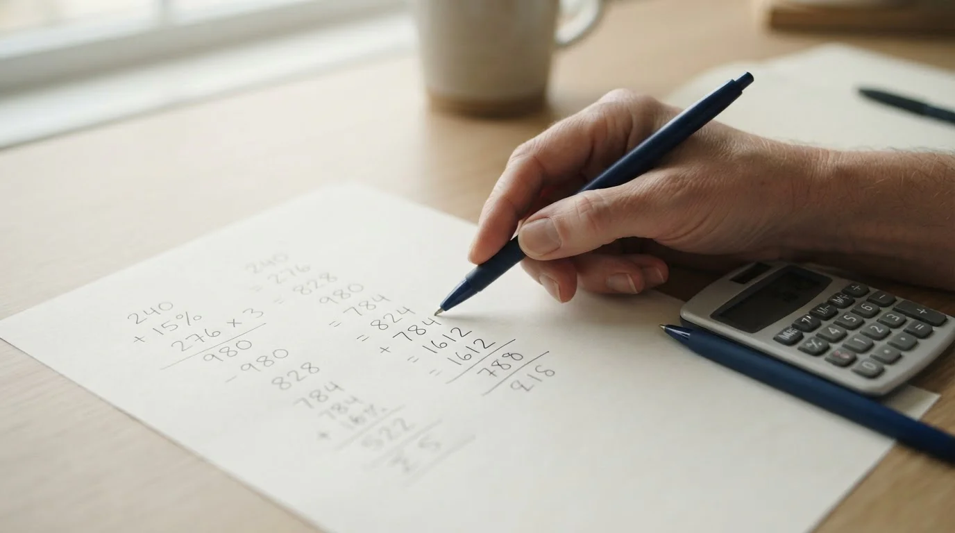Mathematische Berechnung der Buchmacher-Marge auf Papier mit Taschenrechner