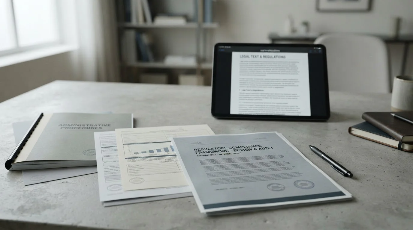 Offizielle Dokumente und Tablet mit Gesetzestexten zum deutschen Glücksspielrecht