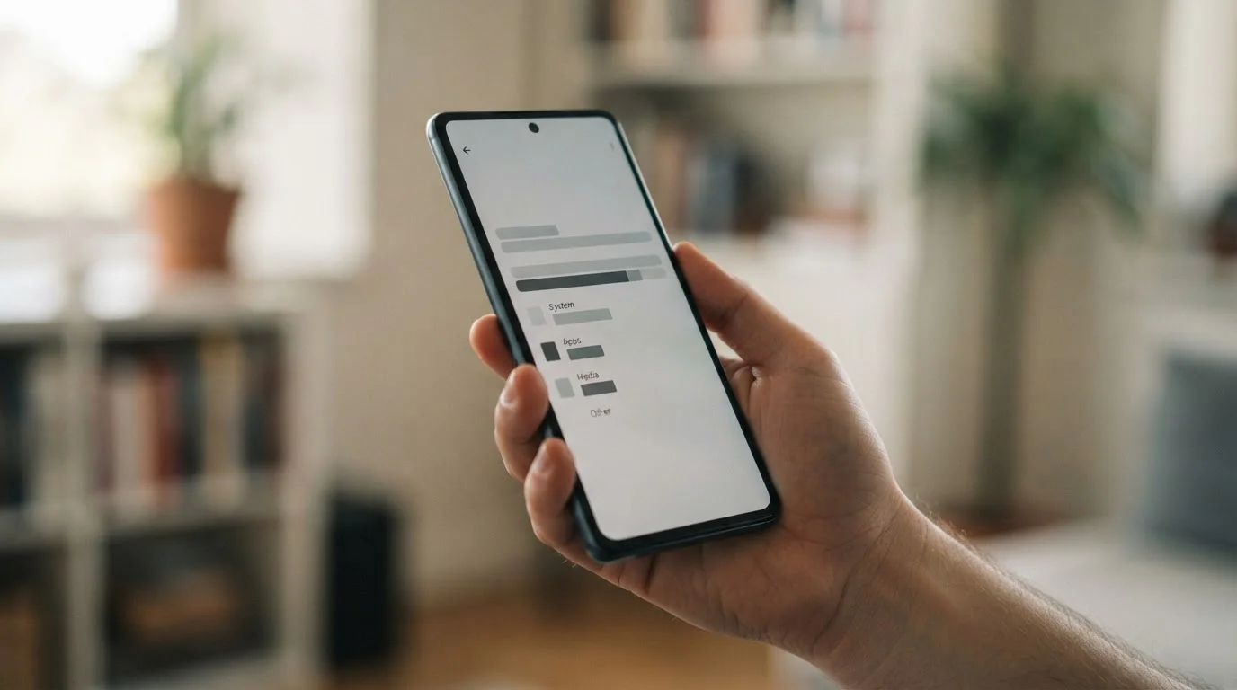 Smartphone-Display zeigt Speicherverwaltung und App-Informationen auf Android-System