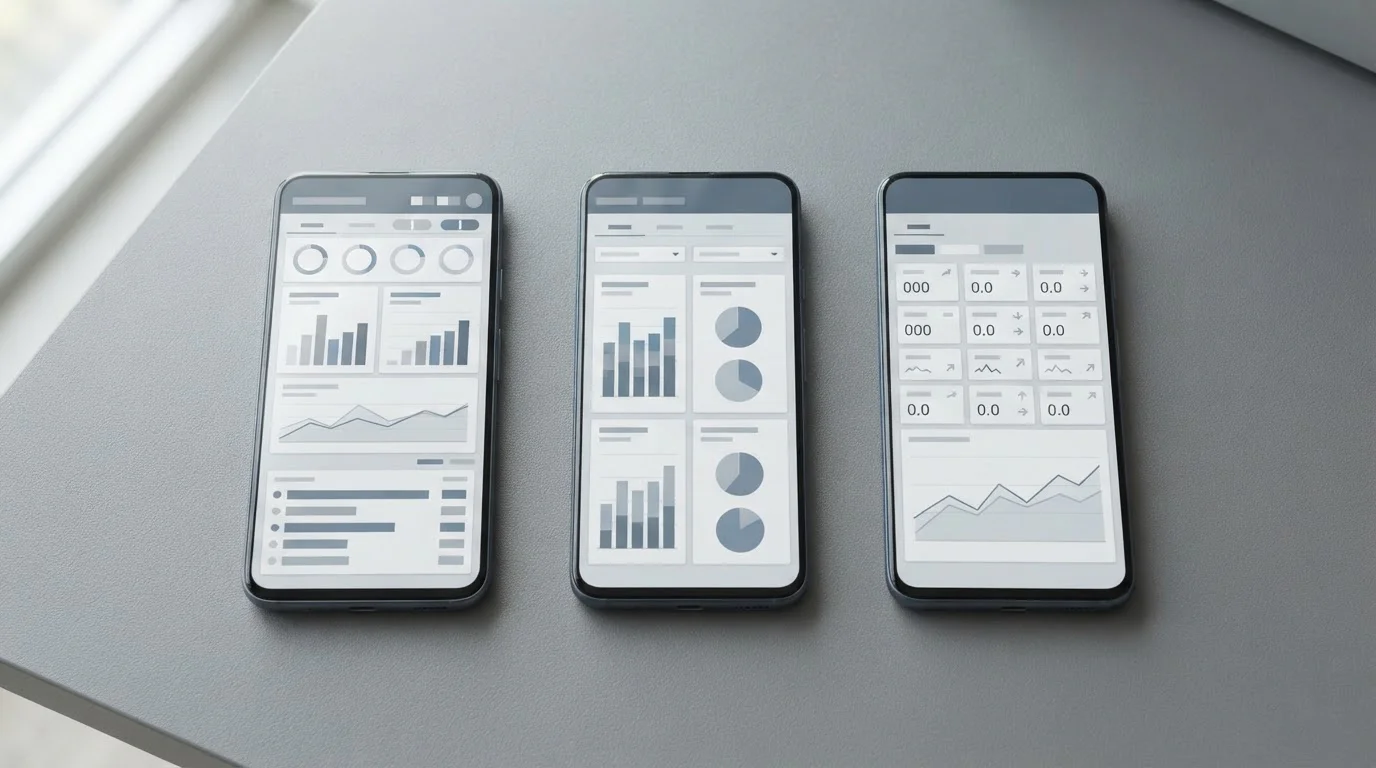 Mehrere Smartphones zeigen unterschiedliche App-Oberflächen im Vergleich