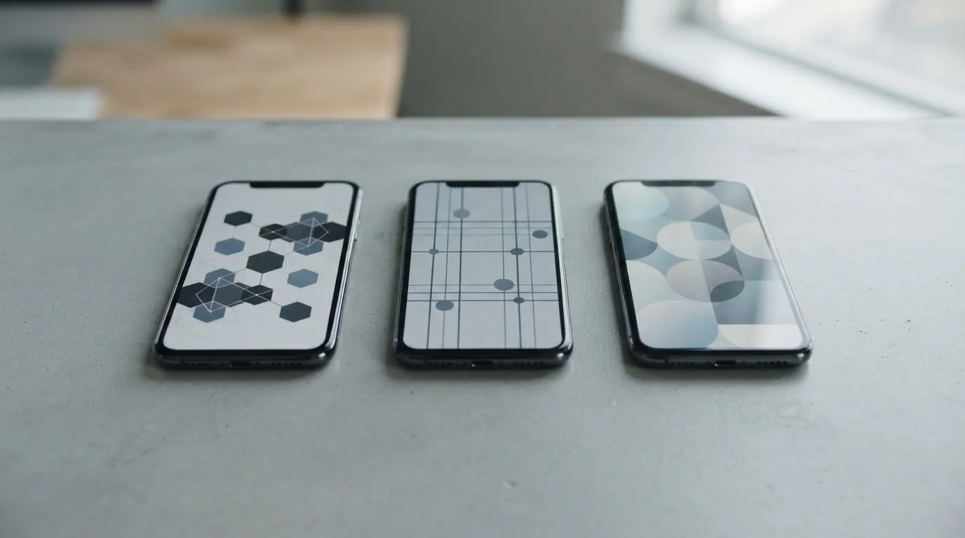 Drei Smartphones nebeneinander zeigen verschiedene mobile Bezahlmethoden abstrakt
