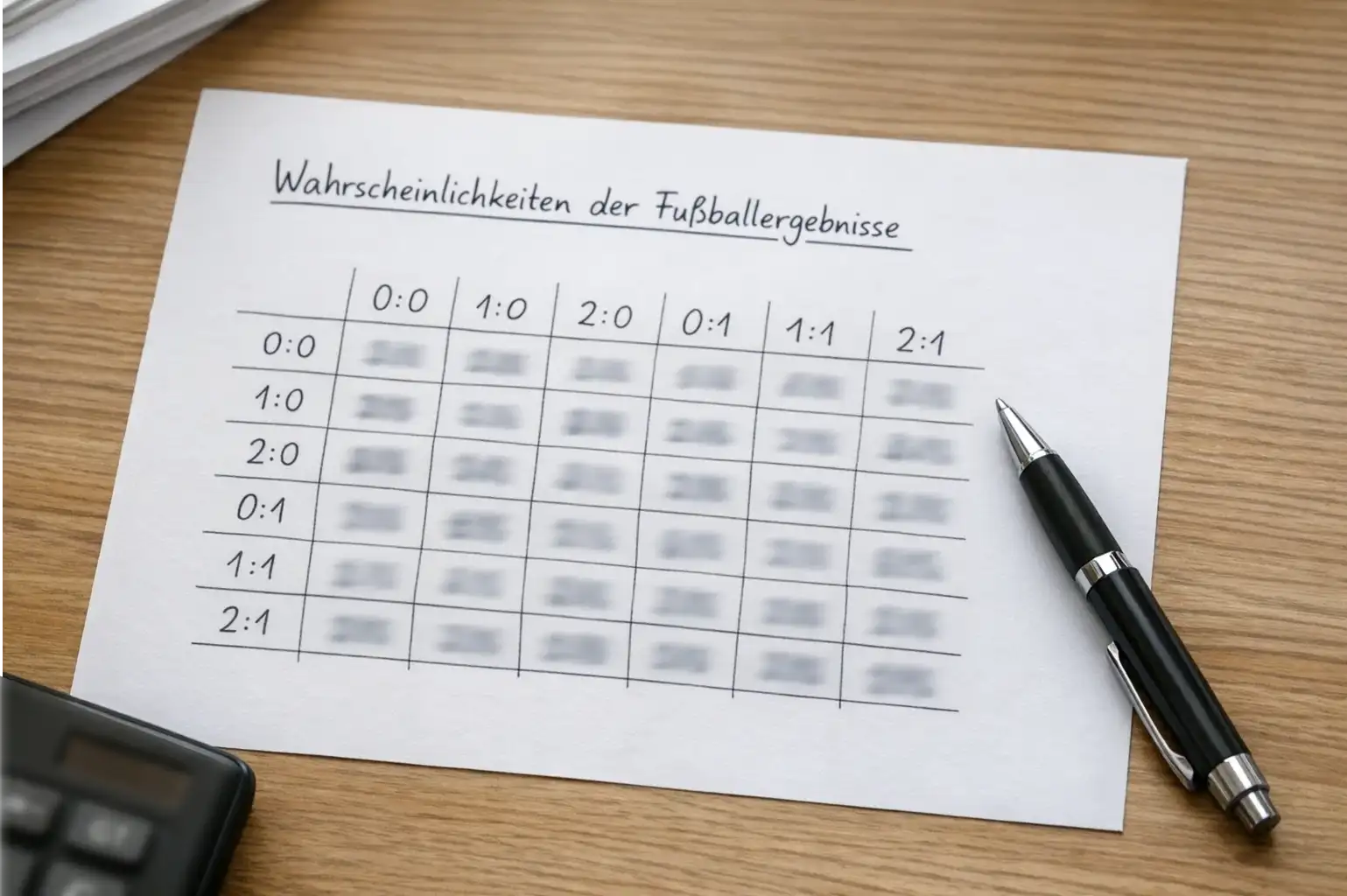 Wahrscheinlichkeitsmatrix für Fussballergebnisse auf Papier