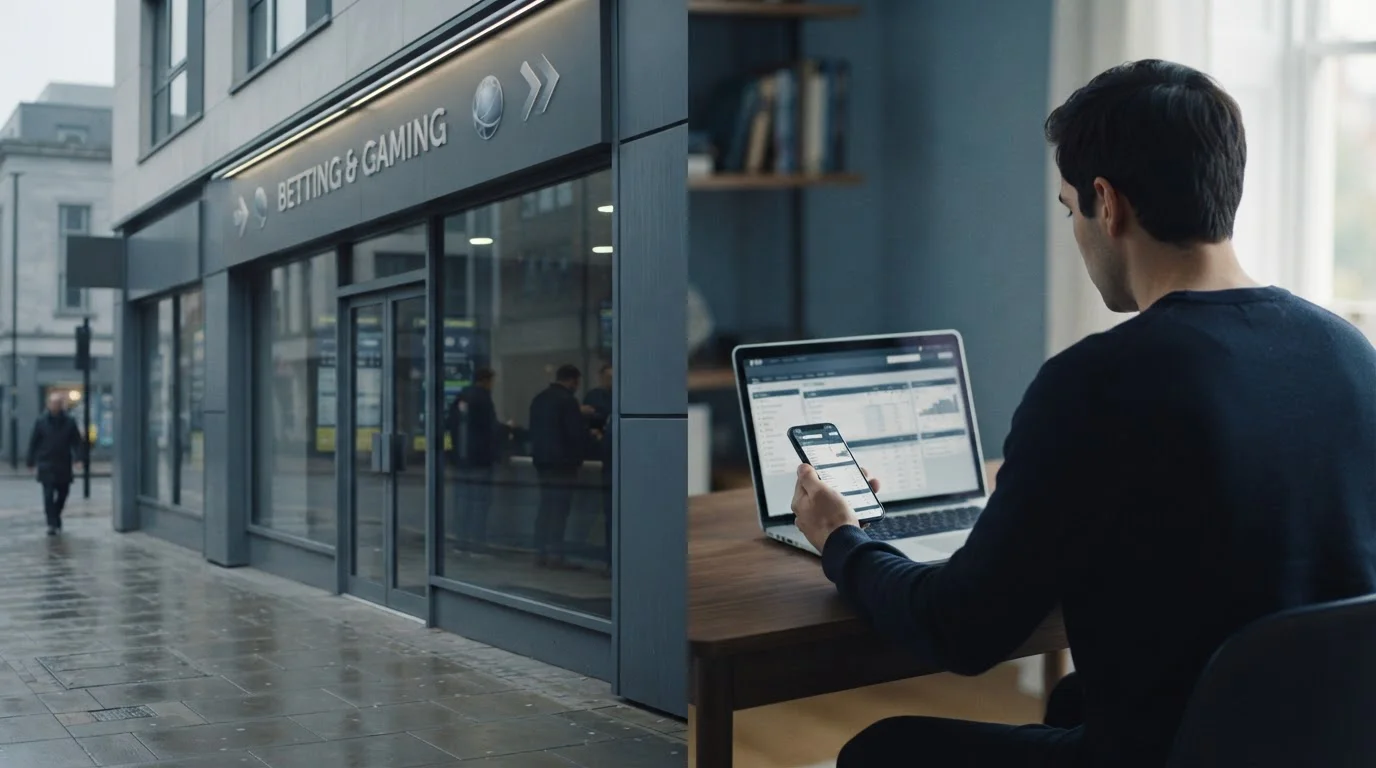 Gegenüberstellung von stationärem Wettbüro und Online-Wettplattform