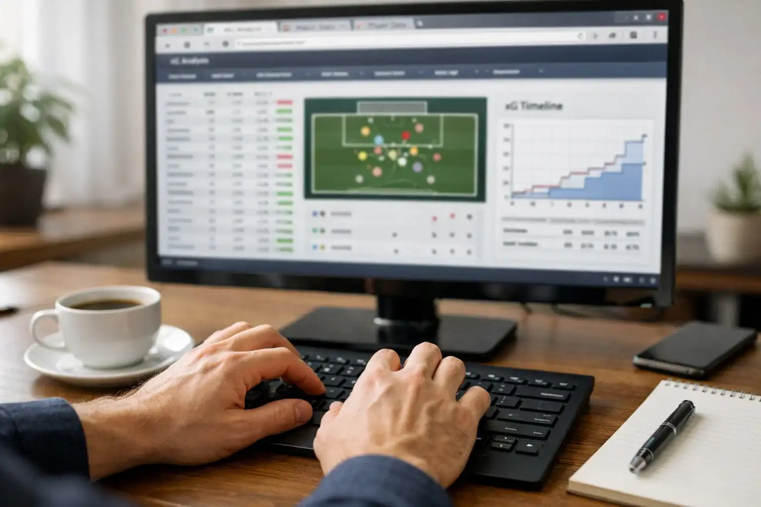 Person führt Schritt für Schritt eine xG-Analyse am Computer durch