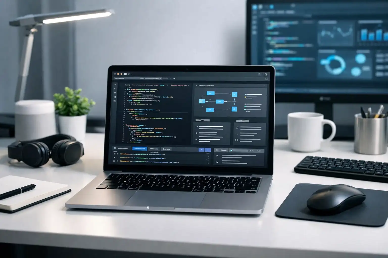 Moderne Entwicklungsumgebung symbolisiert die Zukunft kostenloser Tools